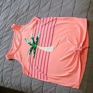 Coral palm tree tank top